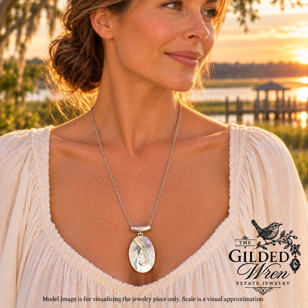 Artisan Mother of Pearl 850 Silver Pendant Necklace 24.5” 925 Chain 18.7g